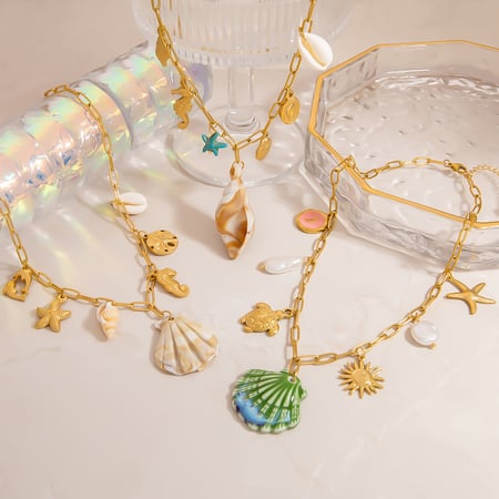 Collana con ciondolo color oro in acciaio inossidabile oceanico da 1 pezzo