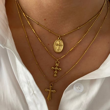 Collier avec pendentif croix en acier inoxydable couleur or, 1 pièce 2