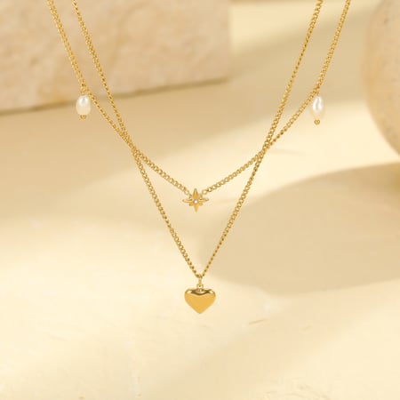 Simple Series Daily Heart Stainless Steel Gold Color Women's Layered Necklaces