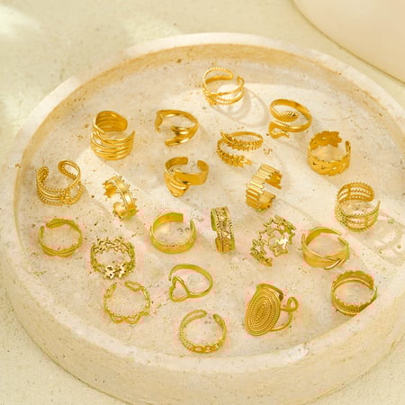 Daily Geometric Stainless Steel Gold Color Women's Adjustable Rings