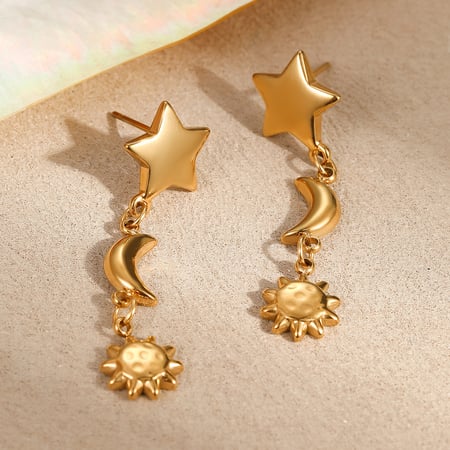 Sun/Moon Stainless Steel  Gold Color Women's Dangle Earrings