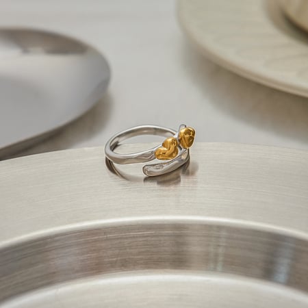 1 Piece Simple Series Heart Stainless Steel Gold & Silver Color Statement Rings 2