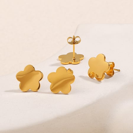 1 Paar einfache Ohrstecker aus Edelstahl mit Blumenmotiv in Goldfarbe 2