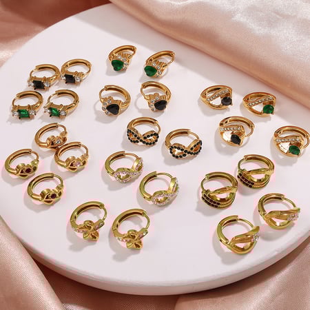 1 Pair Stainless Steel Gold Color Crystal Hoop Earrings 2