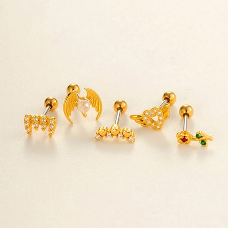 1 stuk ontwerpbare swing koperen gouden zirkoon piercing oorbellen voor vrouwen 2