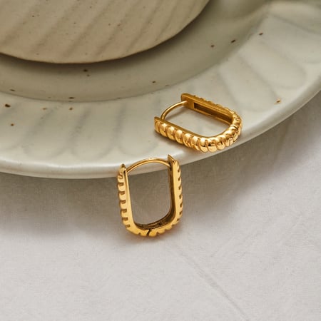 1 paire de boucles d&#39;oreilles créoles rectangulaires en acier inoxydable couleur or pour femme