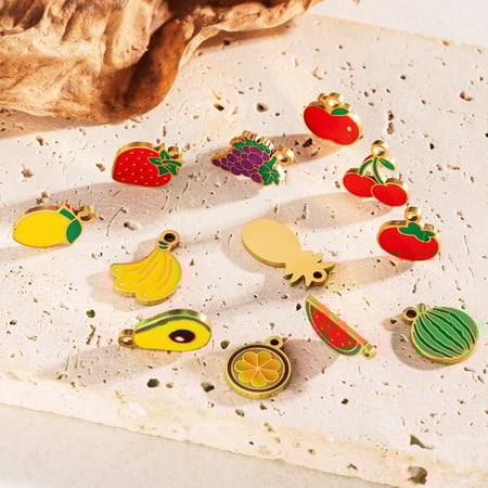 1 Stück süße Obst-Anhänger aus Edelstahl in Goldfarbe zum Selbermachen 2