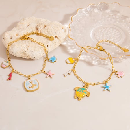 Bracciale con ciondolo color oro in acciaio inossidabile oceanico da 1 pezzo 2