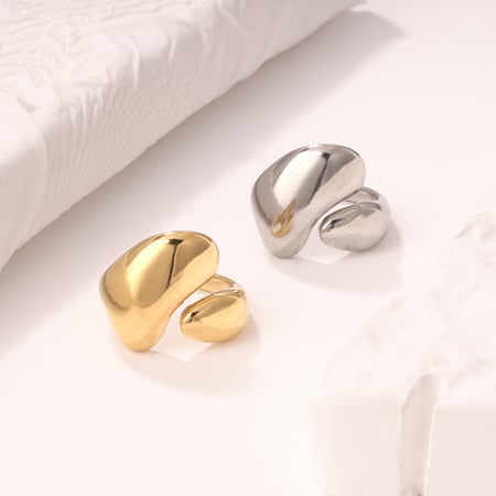 1 Piece Simple Series Classic Geometric Stainless Steel Gold Color Statement Rings 2