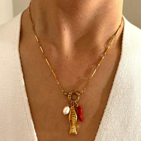1 Piece Fish Stainless Steel Gold Color Pendant Necklace 2