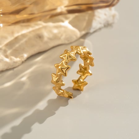 1 Stück schlichter Stern Edelstahl Goldfarbe Minimalistischer Ring 2