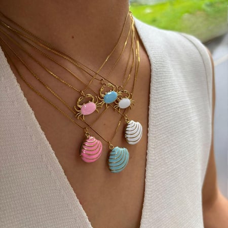 1 Piece Enamel Crab Stainless Steel Gold Color Pendant Necklace