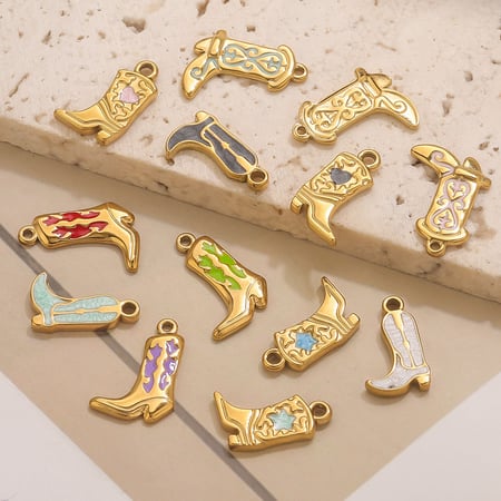 1 pezzo fai da te colorato stivale in acciaio inossidabile color oro ciondolo da donna 2