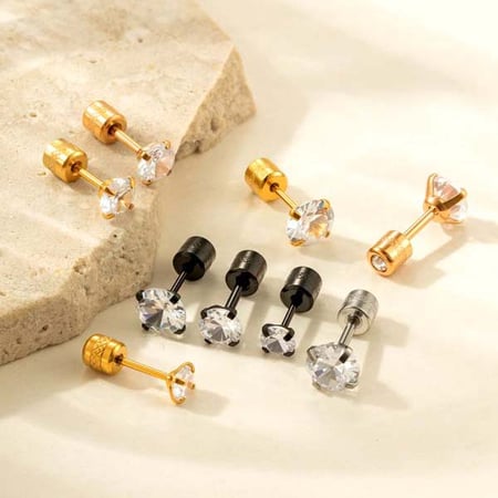 1 Piece Modern Geometric Stainless Steel Gold Color Zircon Women's Piercings Earrings 2