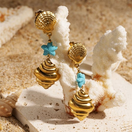 1 Pair Stainless Steel Gold Color Drop Earrings 2