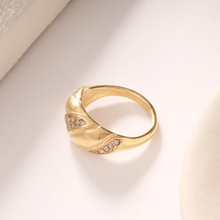 1 Stück Luxuriöse Serie Elegante Twist Edelstahl Gold Farbe Damen Edelstein Ringe 2