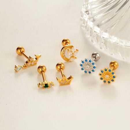 1 Piece Daily Flower Copper Gold Color Zircon Women's Piercings Earrings 2
