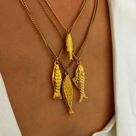 Collier avec pendentif poisson en acier inoxydable couleur or, 1 pièce