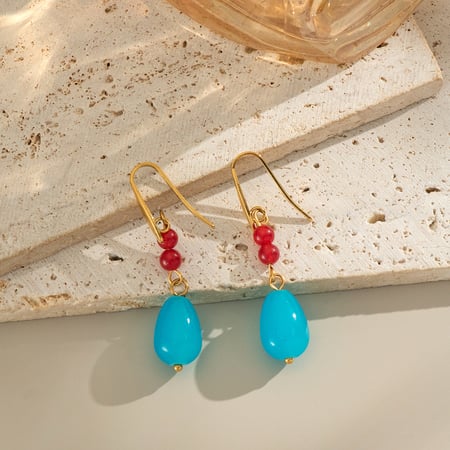 1 paio di orecchini pendenti in pietra naturale color oro 2