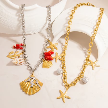 Colliers luxueux avec pendentif tortue naturelle en acier inoxydable couleur or pour femme