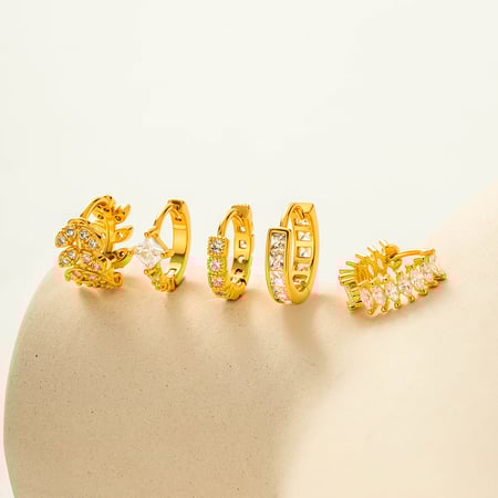1 Piece Exquisite Copper Gold Color Zircon Women's Hoop Earrings 2