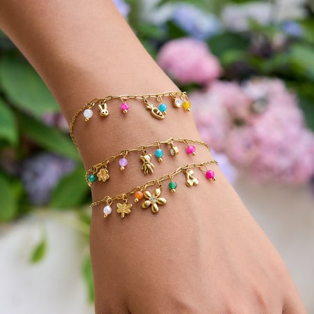 Braccialetti con ciondoli da donna in acciaio inossidabile color oro, eleganti e colorati, con fiori, 1 pezzo 2