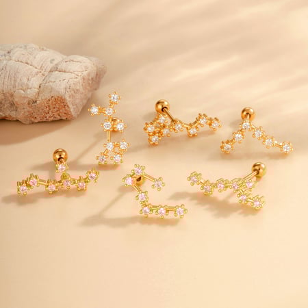 Pendientes de piercing para mujer, serie simple, con diseño geométrico simple, color cobre, dorado y circonita 2