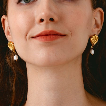 Retro Turtle Stainless Steel   Gold Color Artificial Pearl Women's Dangle Earrings 2