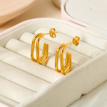 Daily Geometric Stainless Steel Gold Color Women's Stud Earrings 2