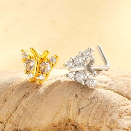 1 pièce de piercing de nez papillon en cuivre doré et zircon pour femme 2