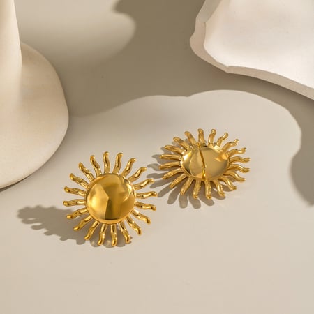 1 Pair Sun Stainless Steel Gold Color Stud Earrings