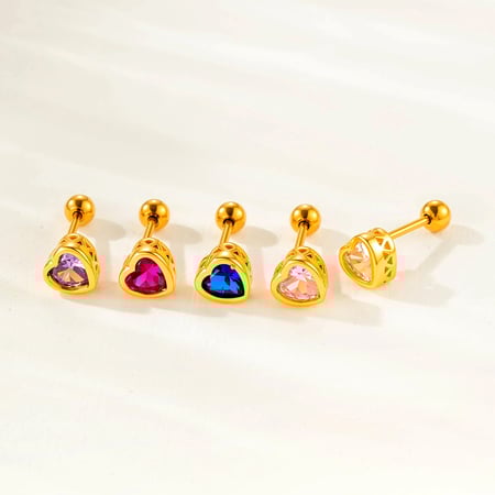 1 Piece Classic Heart Copper Zircon Women's Piercing Earrings 2