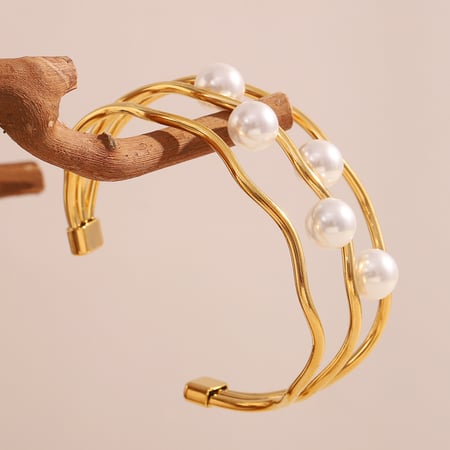 1 Pair Simple Series Elegant Solid Color Stainless Steel Women's Cuff Bracelets 2