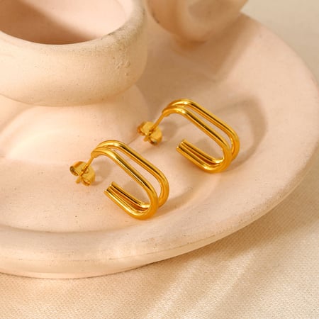 Daily Geometric Stainless Steel Gold Color Women's Stud Earrings
