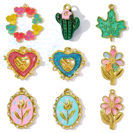 1 pieza de colgantes de acero inoxidable dorados con diseño de flor de la serie clásica DIY para mujer 2