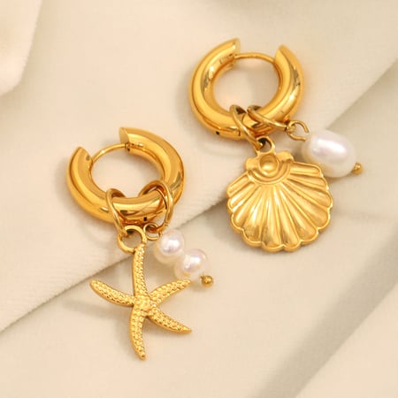 1 Pair Oceanic Shell Shape Gold Color Women's Drop Earrings 2