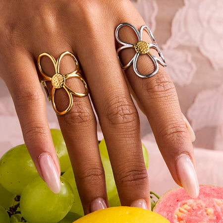 1 Piece Exquisite Flower Stainless Steel Gold Color Statement Rings 2