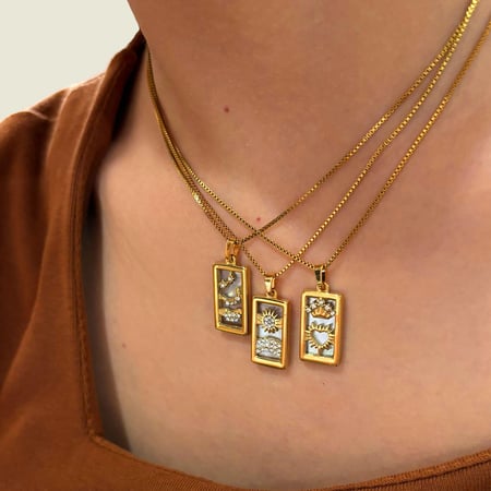 1 stuk roestvrijstalen goudkleurige strass-hangerketting 2