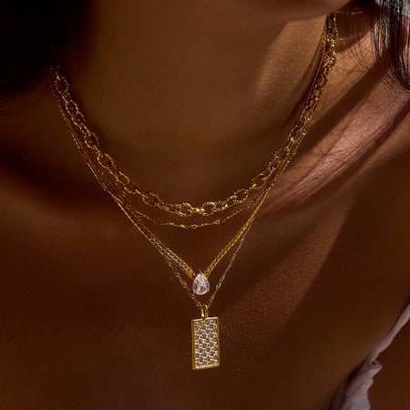 1 Piece Colorant Match Rectangular Stainless Steel Gold Color Women's Pendant Necklaces 2