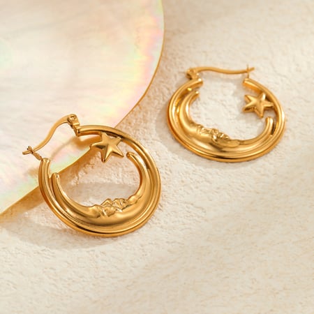 Simple Sun/Moon Stainless Steel  Women's Hoop Earrings