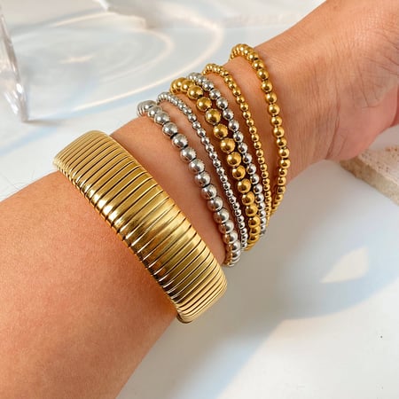 Simple Series Daily Beads Stainless Steel Gold Color Women's  Bracelets