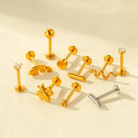 1 pièce simple boucle d&#39;oreille piercing en acier inoxydable couleur or zircon 2