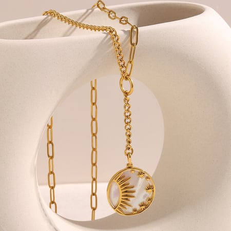 1 Pair Simple Series Classic Sun/Moon Stainless Steel Women's Pendant Necklaces 2