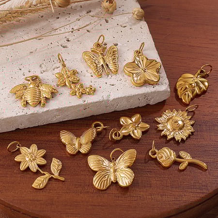 1 Piece Flower Stainless Steel  Gold Color Pendant 2
