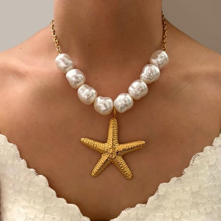 1 Piece Starfish Stainless Steel Gold Color Pendant Necklace 2