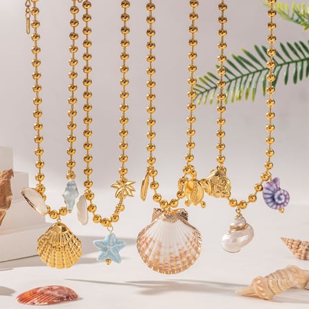 1 Piece Shell Stainless Steel Gold Color Pendant Necklaces 2