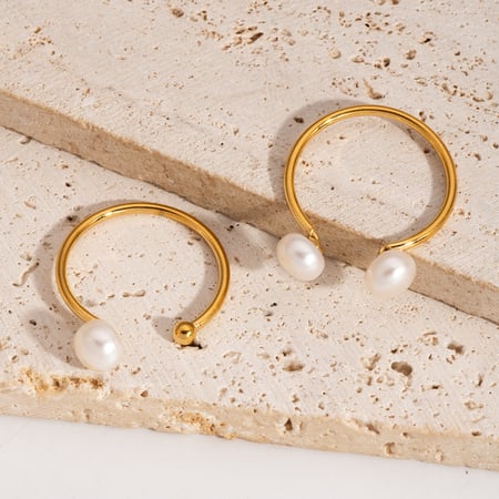 1 Piece Simple Stainless Steel  Gold Color  Pearl Adjustable Ring 2