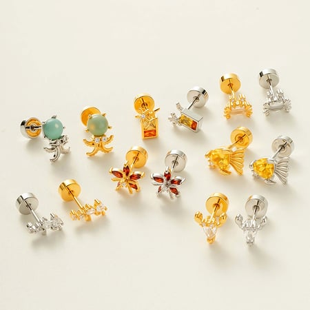 1 pieza de pendientes de circonita color oro y cobre oceánico 2