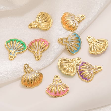 1 pieza de colgantes de caracol coloridos de acero inoxidable color dorado para mujer 2