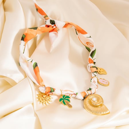 Collana con ciondolo color oro in acciaio inossidabile con 1 pezzo di tessuto 2